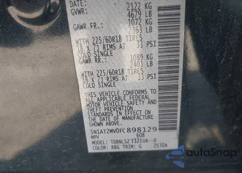 2015 Nissan Rogue Sl z USA, uszkodzony, nr VIN 5N1AT2MV0FC898129